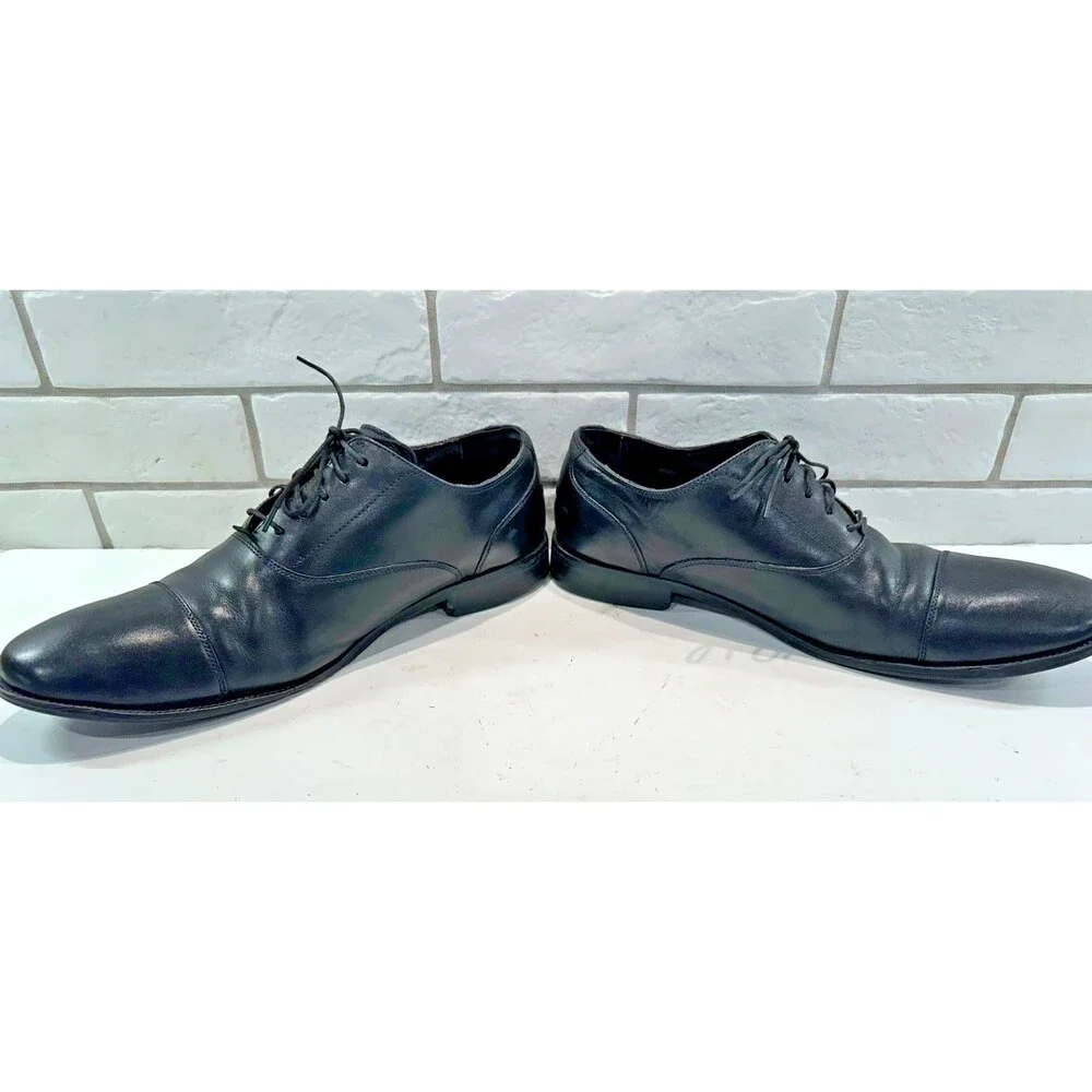 Cole Haan Men's Air Jackson Cap Toe Oxford US 13M Nappa Black Leather, Pre-Owned